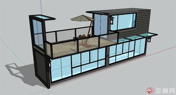 两层现代集装箱式住宅建筑设计su模型